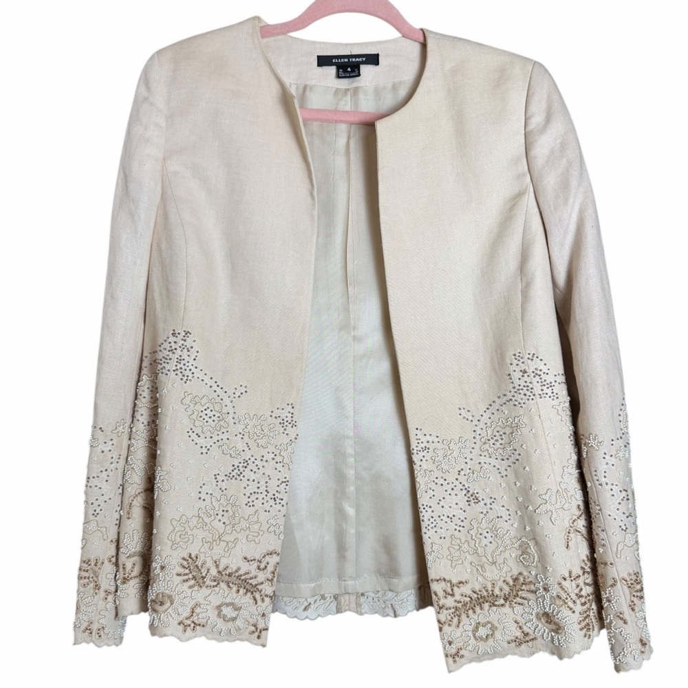 Ellen Tracy Open Front Linen Blazer